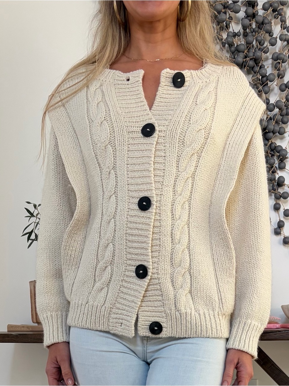 Apiece Apart Cream Cable-Knit Button Wool / Alpaca Cardigan XS - Picture 4 of 10